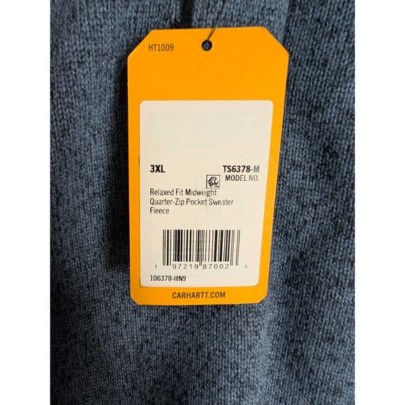 Carhartt Sweater Mens 3XL Faded Navy Fleece Lined Relaxed Fit Quarter Zip NWT - Picture 3 of 4